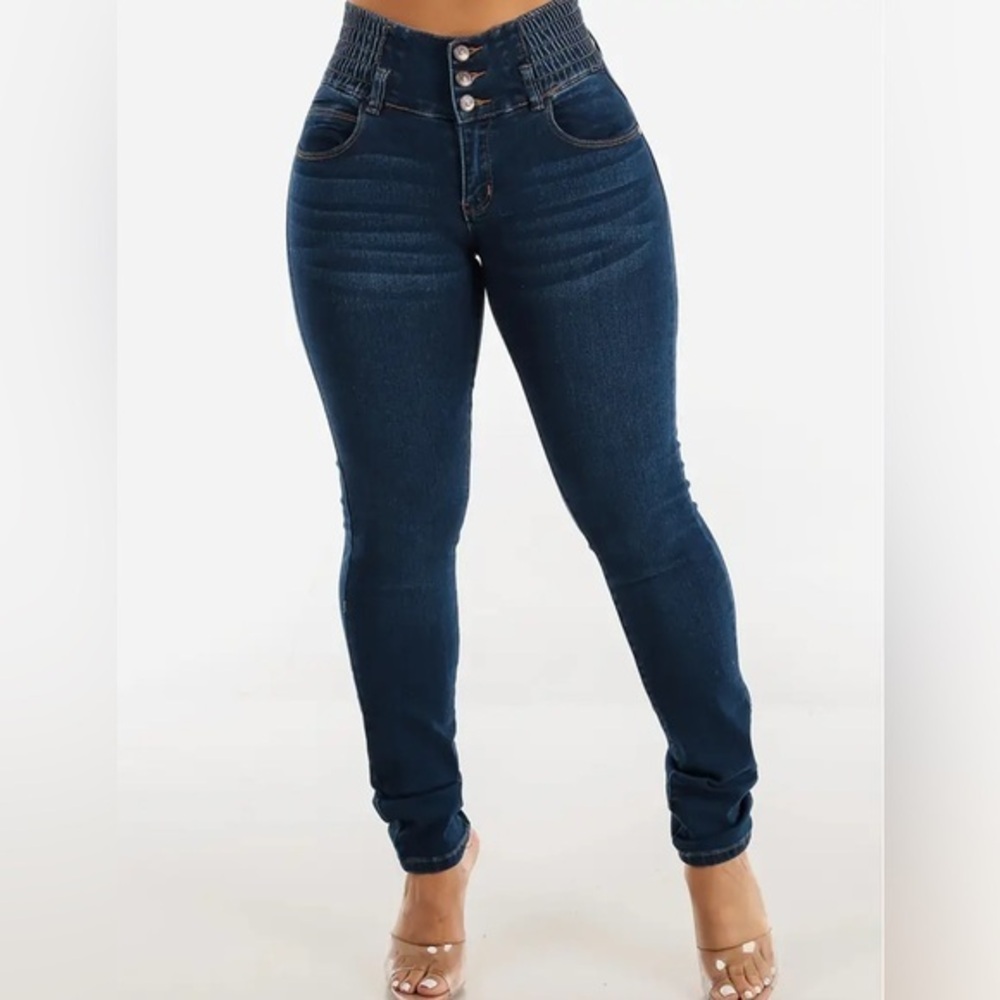 Women's High-Waist Bootcut Jeans Sexy Stretch Denim Deep Blue Blend Flare Leg M - Picture 1 of 15